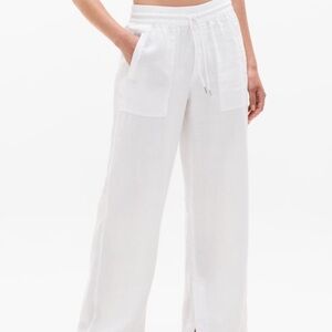 Athleta Retreat Linen White Wide Leg Pants High Waisted Relaxed Fit